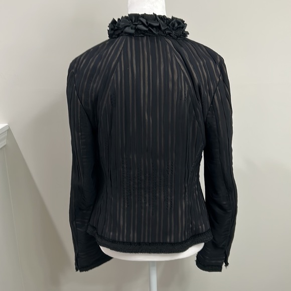 Elie Tahari Vintage Ruffle Trimmed Silk Blazer w/ Pockets- Sheer Overlay- Medium - Picture 2 of 3